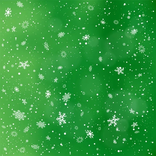 Detailní sněžení na zeleném pozadí — Stockový vektor