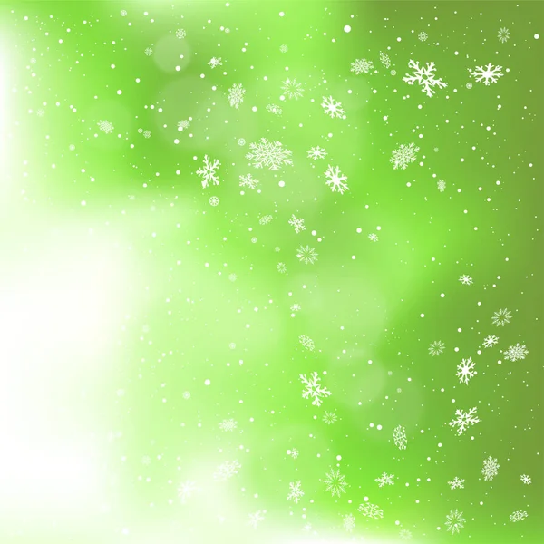 Sněžení na zeleném zasněženém mraku pozadí — Stockový vektor