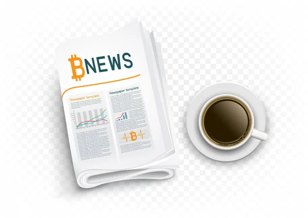 Coffee and bitcoin news on transparent — Stock Vector