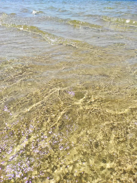 夏の澄んだ湖の水の波 美しい夏の壁紙の背景 — ストック写真