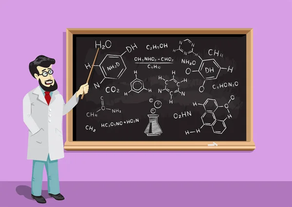 Хімічний урок на дошці та вчителі — стоковий вектор