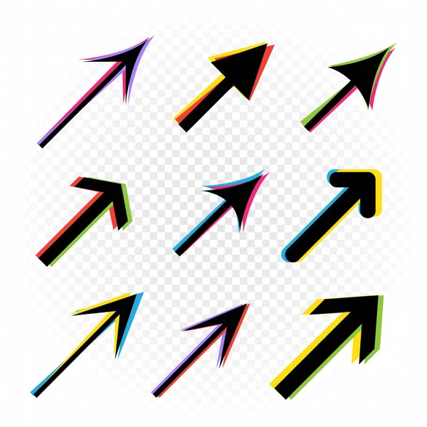 Знак Стрелки Установленный Цветной Форме Глюка Эффект Белом Прозрачном Фоне — стоковый вектор