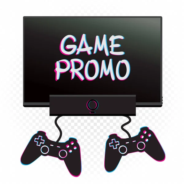 Game promo mockup gamepad box tv — Stock Vector