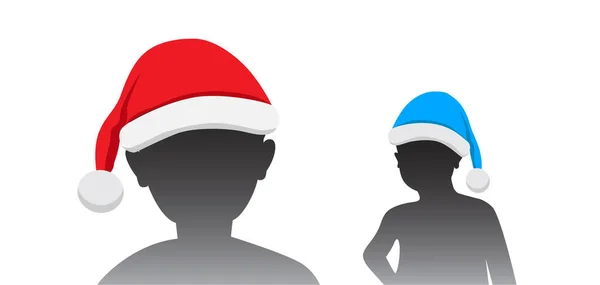 Santa hat dressed on people silhouette — стоковый вектор