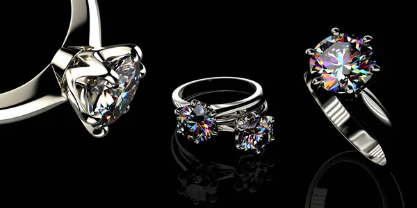 时尚戒指与钻石 首饰背景 — 图库照片