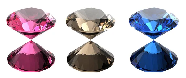 Ställ in från runda diamanter. Ädelsten. Smycken bakgrund. 3D-belysning — Stockfoto