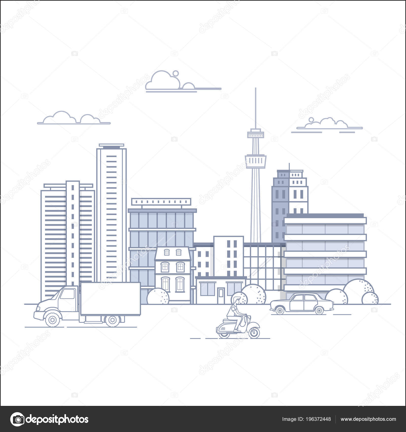 Modern City Landscape Line Art Vector Illustration Business Buildings Urban Stock Vector C Bienchen 196372448