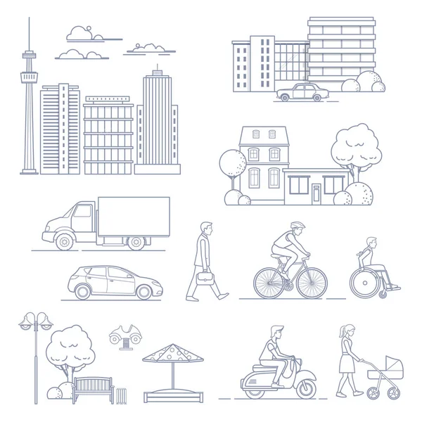Set di vari elementi di design della città — Vettoriale Stock