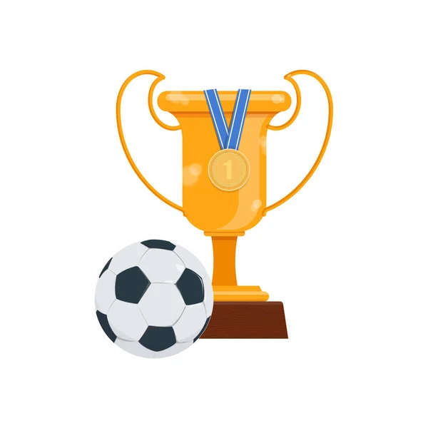 足球金奖杯杯 奖牌和足球在白色背景 矢量图案 — 图库矢量图片