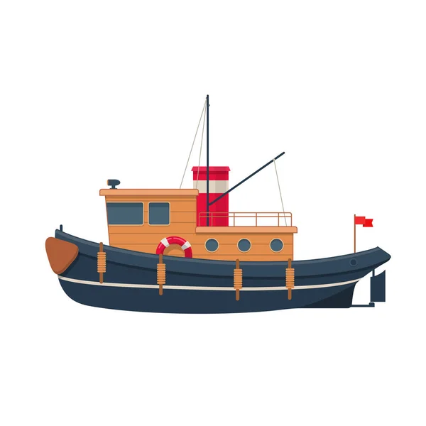 Illustration of wooden tugboat — Stock Vector