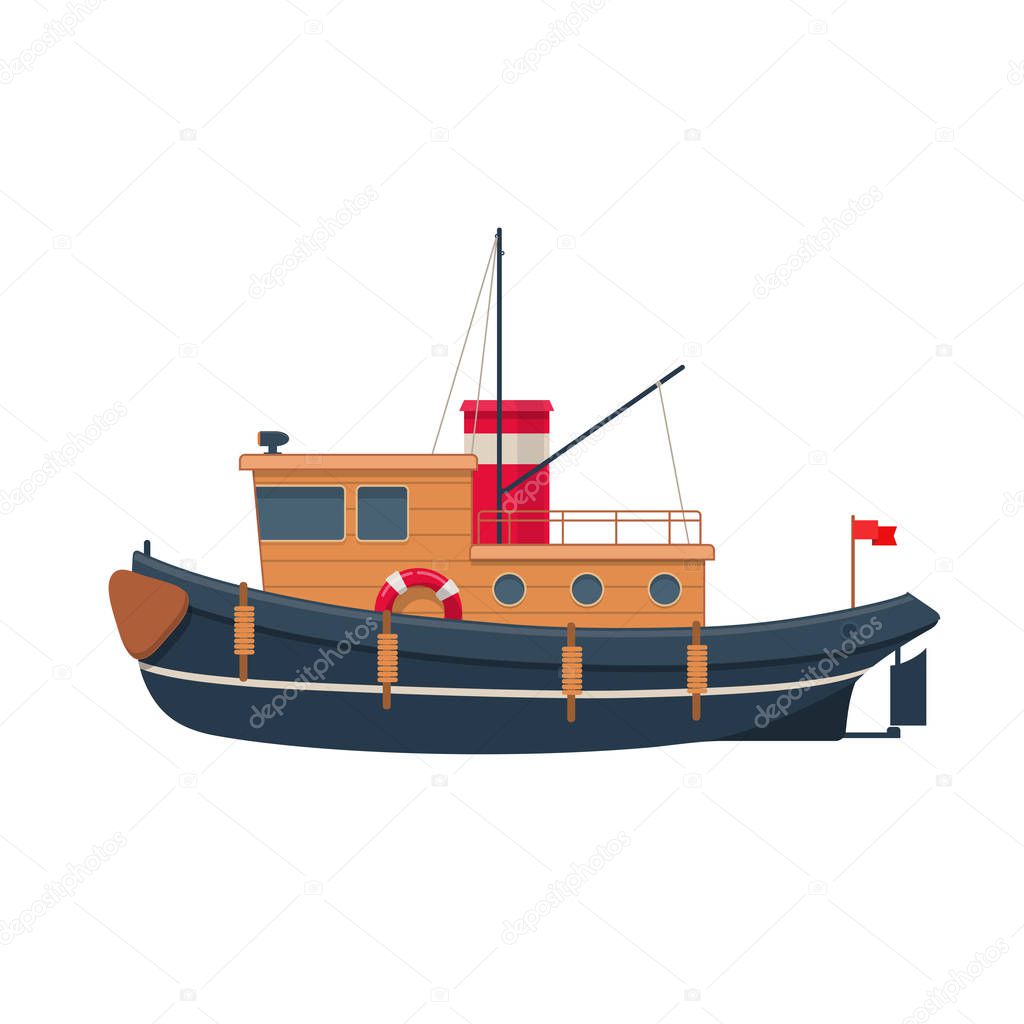 Illustration of wooden tugboat