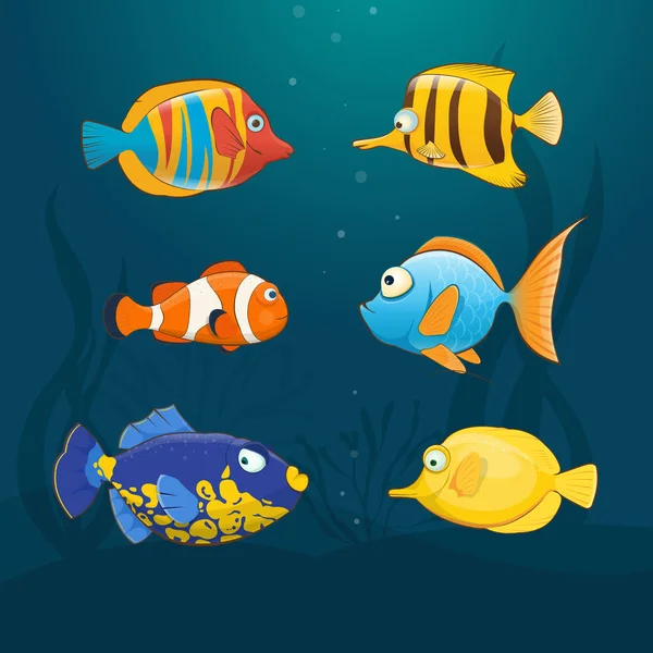 Πολύχρωμα εξωτικά ψάρια υποβρύχια — Διανυσματικό Αρχείο