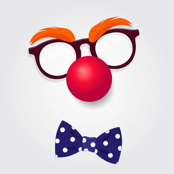 Okulary clown, czerwony nos i muszka — Wektor stockowy
