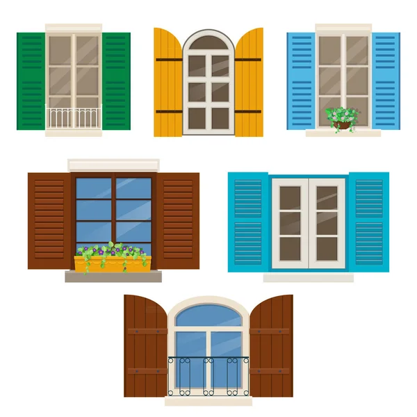 Open windows with shutters — Stock Vector