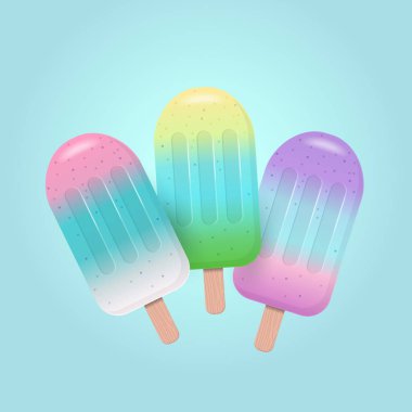 Fruit popsicles in pastel colors on blue background. Vector illustration clipart