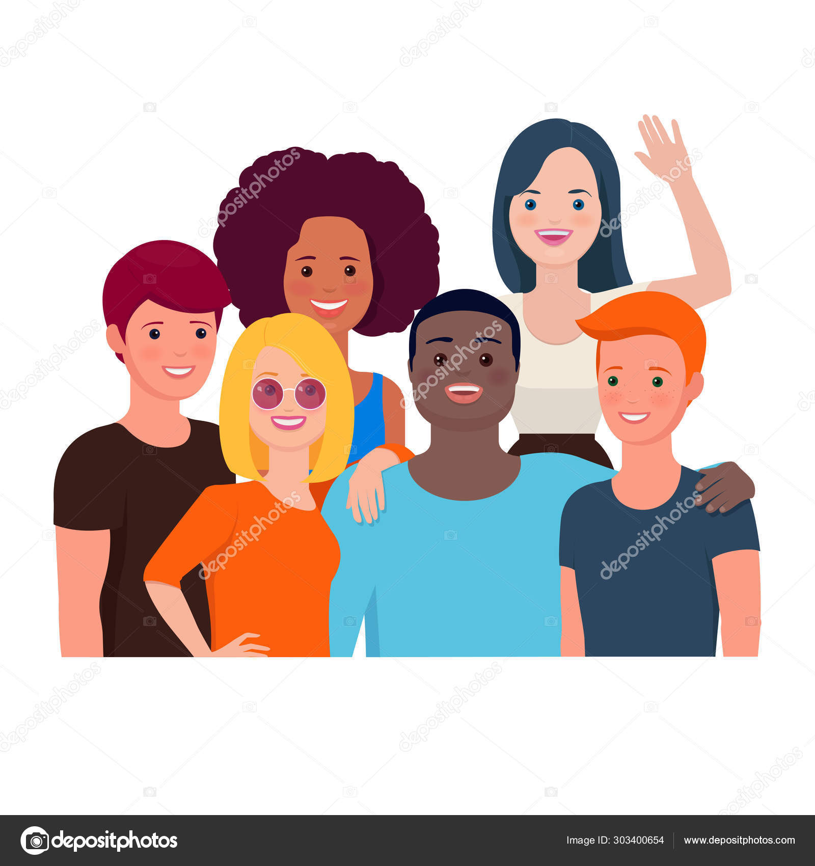 Group Portrait Cheerful Teen Friends Standing Together Flat Vector Illustration Stock Vector Image by ©Bienchen #303400654 Group Portrait Cheerful Teen Friends Standing Together Flat Vector Illustration Stock Vector Image by ©Bienchen #303400654