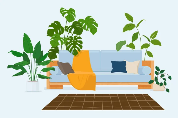 Gezellig modern Scandinavisch interieur met sofa — Stockvector