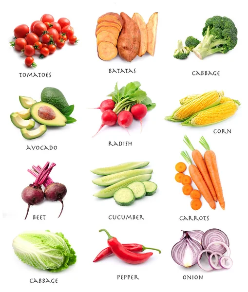 Collage Vegetables White Backgrounds — Stock Photo, Image