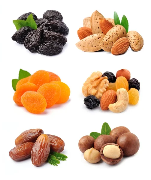 Collage of mix dried fruits and nuts. — Stock Photo, Image