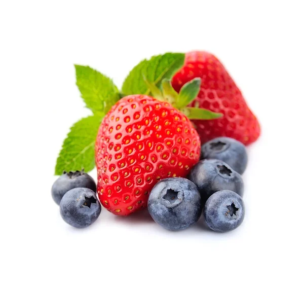 Fresh Berry Strawberry Bilberries Isolated White Backgrounds — Stock Photo, Image
