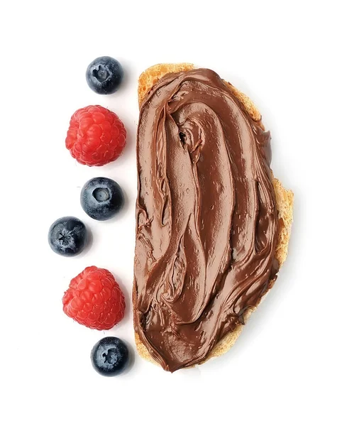Nutella Chocolate Spread Single Slice Toast Berry Isolated White Backgrounds — Stock Photo, Image