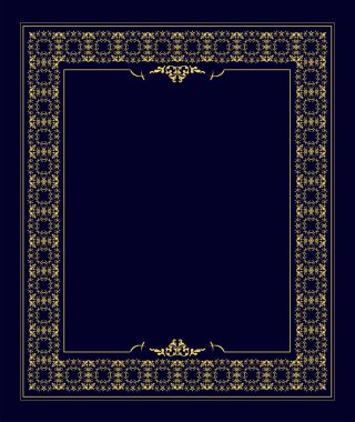 Mavi arka planda altın süsleme. Davet arabası olarak kullanılabilir