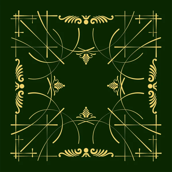 Золотой орнамент на темно-зеленом фоне. Может использоваться в качестве приглашения — стоковый вектор