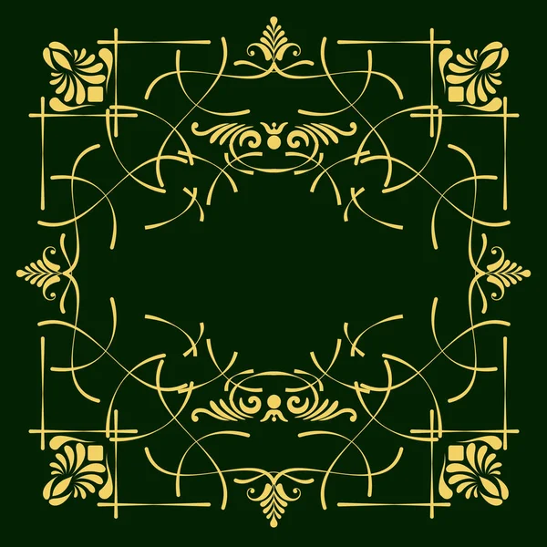 Gold ornament on deep green background and set of dividers Vecto — Stock Vector