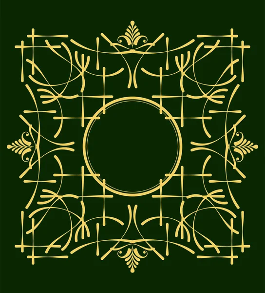 Gold ornament on deep green background. Can be used as invitatio — Stock Vector