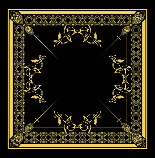 Ornamento de ouro no fundo azul escuro preto. Pode ser usado como inv — Vetor de Stock