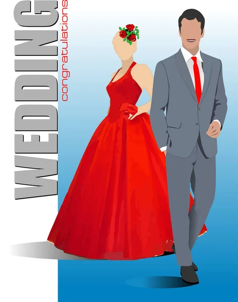 Menyasszony és a vőlegény készen áll a házassági ceremóniát. Vektor — Stock Vector