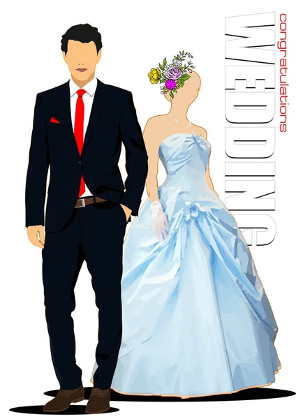 Menyasszony és a vőlegény készen áll a házassági ceremóniát. Vektor — Stock Vector