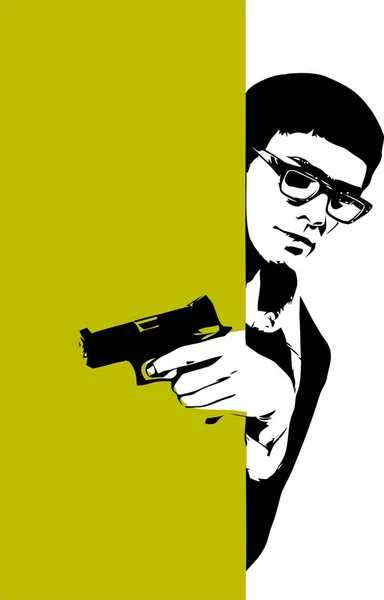 Silueta de hombre guapo con pistola. Ilustración vectorial — Vector de stock