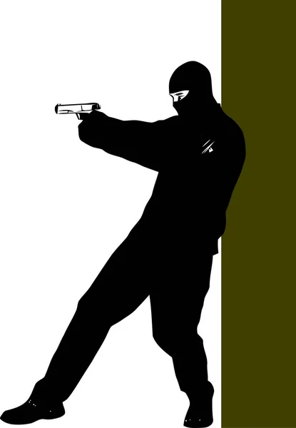 Silhouette eines gutaussehenden Mannes mit Waffe. Vektorillustration — Stockvektor