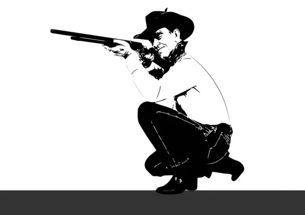 Silueta de hombre guapo con pistola. Ilustración vectorial — Vector de stock