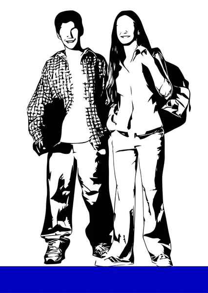 Silhouette de couple adolescent. Illustration vectorielle pour designer — Image vectorielle