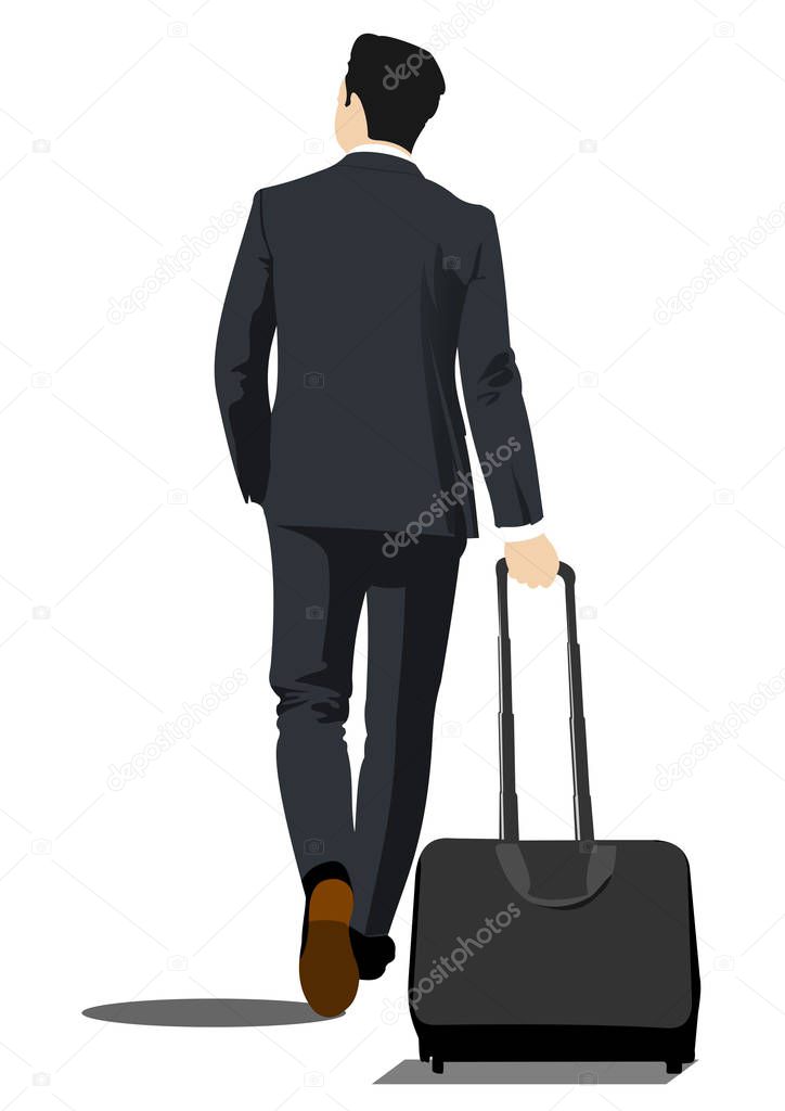 Young man with suitcase. Colored Vector 
