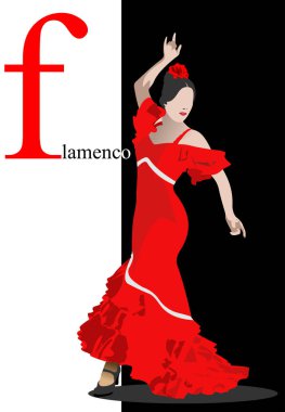 Flamenko poster dans güzel bir genç kadın. vektör illustrati