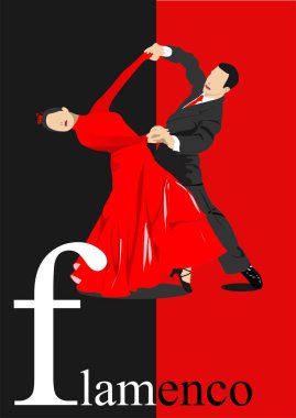 Dans eden güzel çift flamenko posteri. Vektör illüstrasyonu