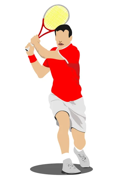 Mann-Tennis-Spieler-Plakat. Farbige Vektor-Illustration für Design — Stockvektor
