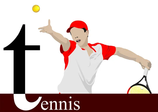 Αφίσα παίκτη του τένις. Χρωματιστή διανυσματική απεικόνιση για σχεδιαστές — Διανυσματικό Αρχείο