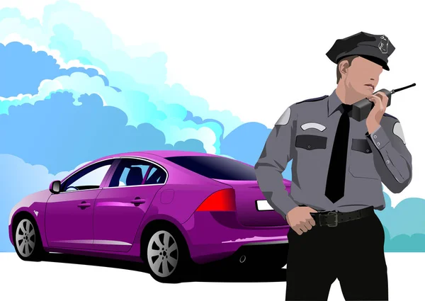 Αστυνομικός και αυτοκίνητο. Εικονογράφηση διανύσματος — Διανυσματικό Αρχείο