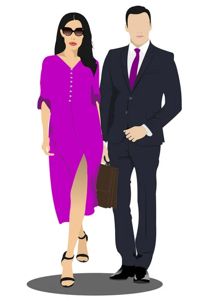 Young handsome man and woman. Businessman. Vector illustration — ストックベクタ