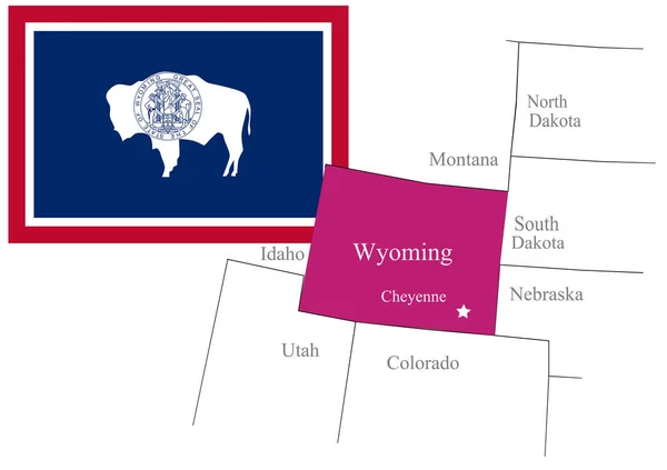 State Wyoming Usa Flagga Och Karta Vektor Illustration — Stock vektor