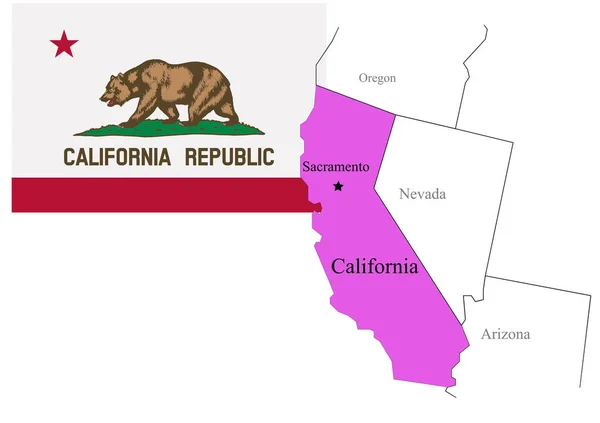 カリフォルニア州の旗と地図 ベクトル図 — ストックベクタ