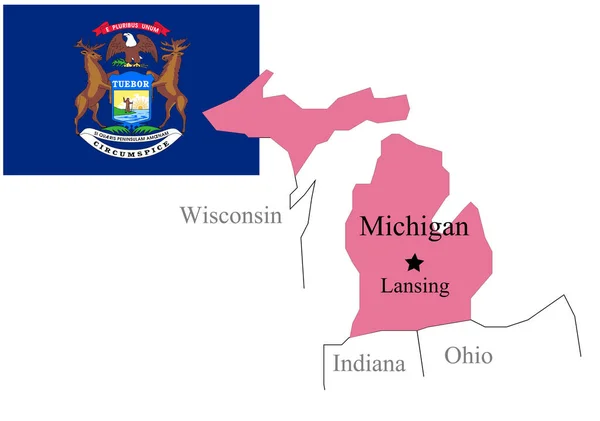 Stato Michigan Degli Stati Uniti Bandiera Mappa Illustrazione Vettoriale — Vettoriale Stock