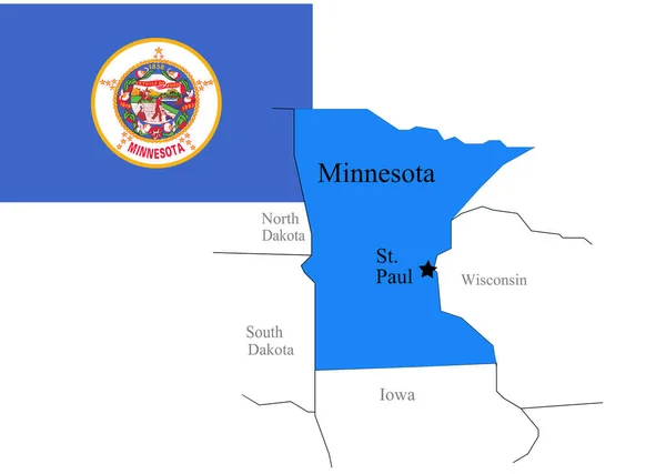 州北ミネソタ州の旗と地図 ベクトル図 — ストックベクタ