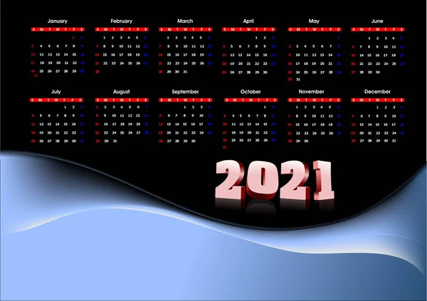 Calendario 2021 Puede Utilizar Como Organizador — Vector de stock