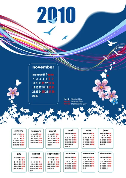 Kalender 2021 Med Amerikanska Helgdagar Månader Vektorillustration — Stock vektor