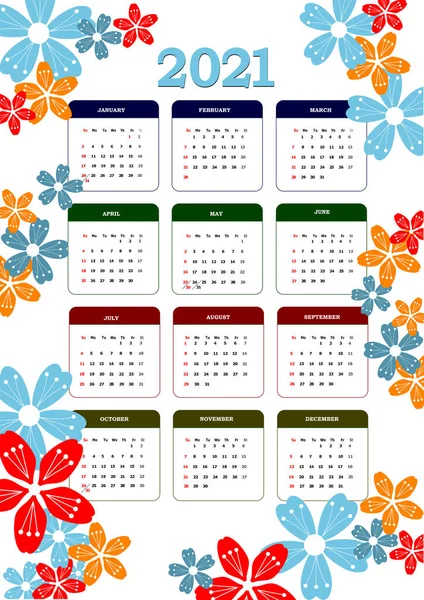Календарь 2021 Использоваться Качестве Организатора — стоковый вектор